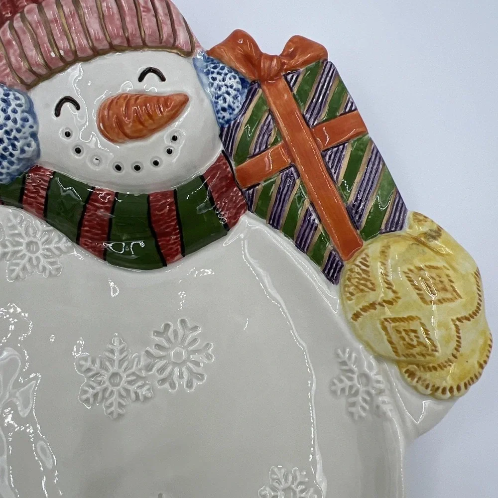 Fitz and Floyd 1995 Vintage Snowman Ceramic Serving Plate‎ Wall Decor 9x11 Inch